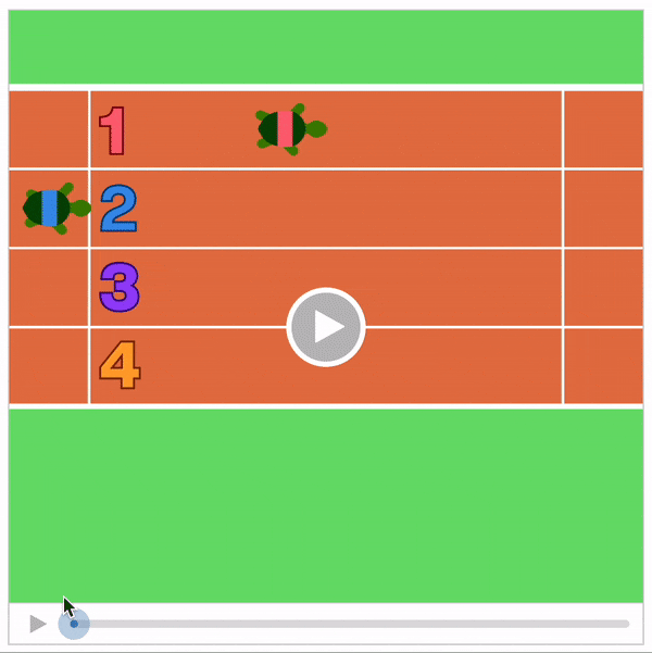 a video of two turtles racing: one starts about halfway down the course, and moves slowly, while the second one starts at the beginning and moves at triple the pace. Students wrote stories to describe what's happening. 
