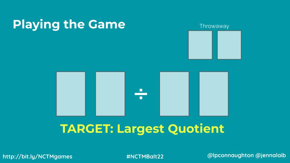 Number Boxes Game: __ __ ÷ __ __ with two throwaway boxes