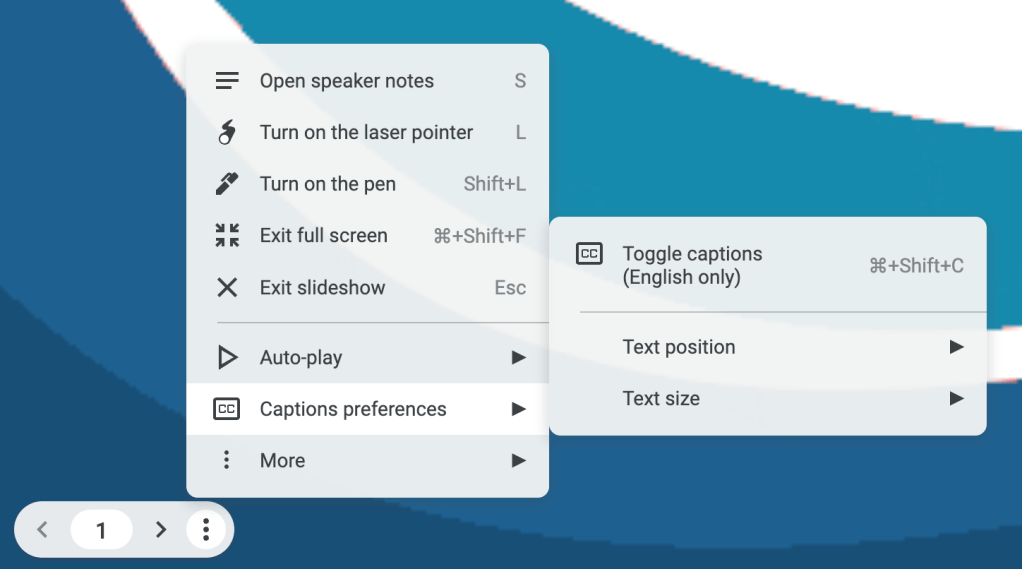 Go to "captions preference" and click "toggle captions."