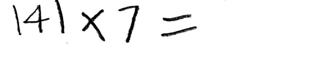 141 x 7 = (with an empty space on the right side of the equals sign)